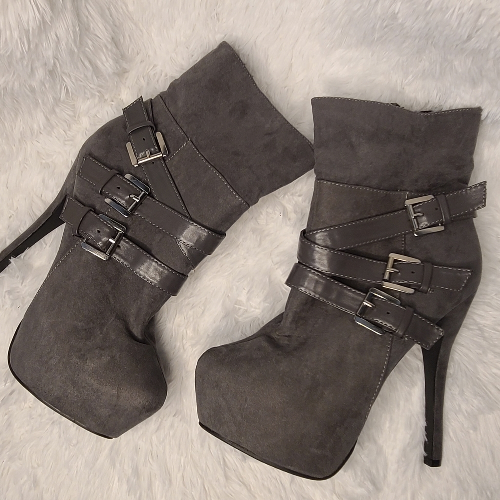 Grey platform heel boots